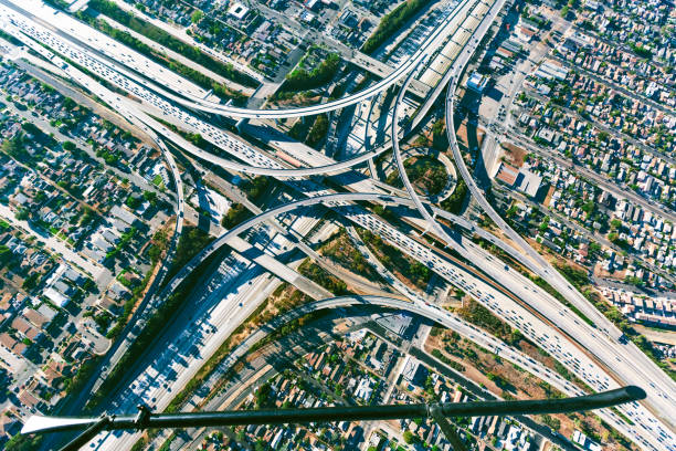 istock Aerial view of a massive highway intersection in LA 841386136