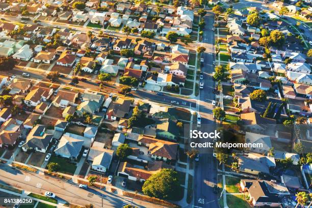 Aerial View Of Of A Residential Neighborhood In La Stock Photo - Download Image Now - Residential District, Los Angeles County, City Of Los Angeles