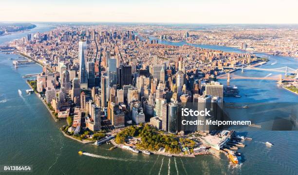 Aerial View Of Lower Manhattan Nyc Stock Photo - Download Image Now - New York City, Aerial View, Urban Skyline