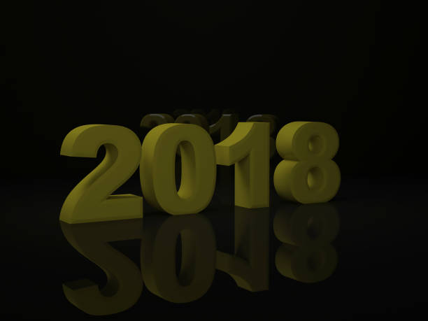 istock year yellow design 3d render 2018 on black background 841404410