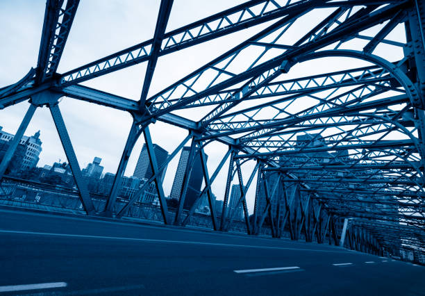 shanghai waibaidu bridge with the bund skyline on background,china.