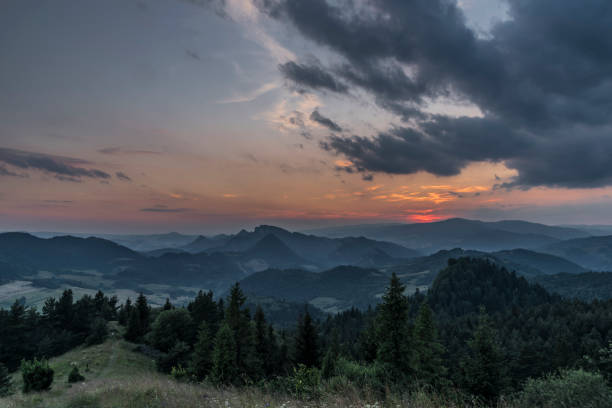 National park Pieniny with color sunset in summer time