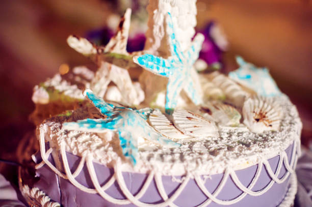 istock Wedding cake on the beach. Wedding in the tropics concept 841413296