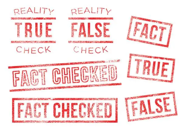 Vector illustration of Fact reality check true false Rubber Stamps