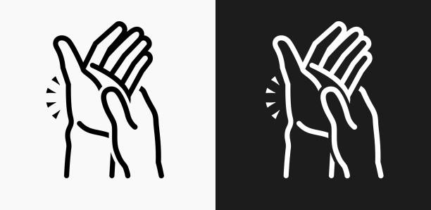 ilustrações de stock, clip art, desenhos animados e ícones de hands pain icon on black and white vector backgrounds - human hand on black