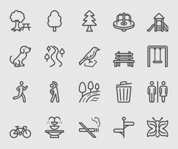 stockillustraties, clipart, cartoons en iconen met park buiten lijn pictogram - amusement park