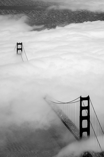 An aerial photograph of the Golden Gate Bridge and the Marin Headlands