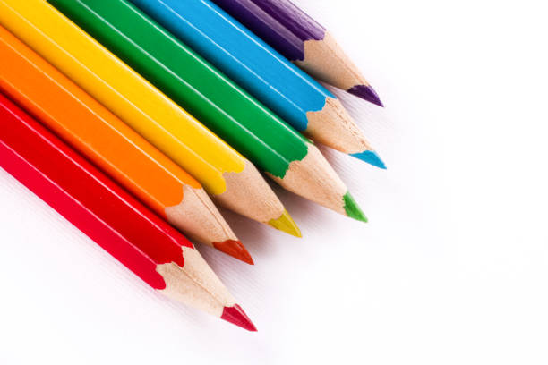 istock Colored pencils isolated on white background, six color, close up 841428774
