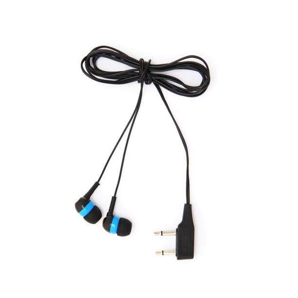 istock Disposable airline earphones isolated on white background 841436970
