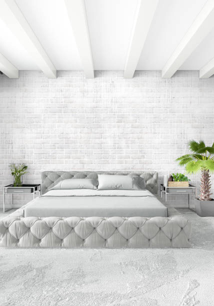 istock Modern loft interior bedroom or living room with eclectic wall with space. 3D rendering. 841442454