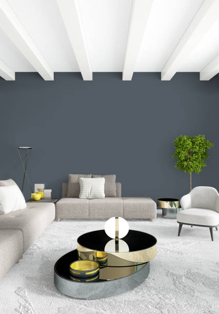 istock Modern loft interior bedroom or living room with eclectic wall with space. 3D rendering. 841444916