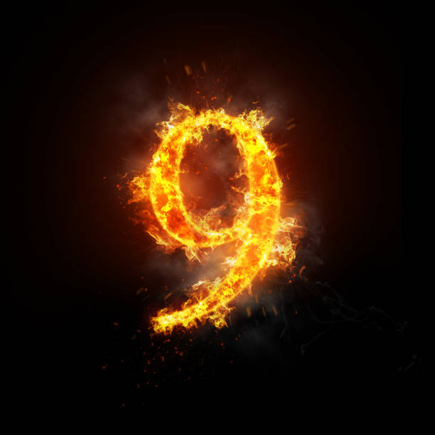 istock Fire number 9 of burning flame. Halloween concept. 841445754