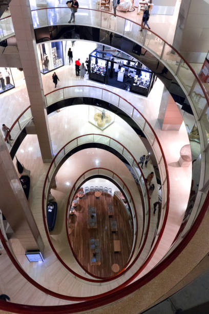 Spiral Architecture Sydney, Australia - July 12, 2017: Architecture view from top floor at Westfield Bondi Junction bondi junction stock pictures, royalty-free photos & images