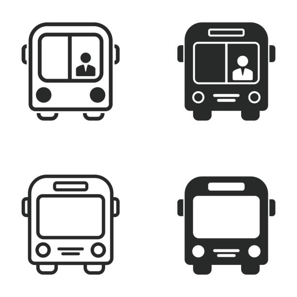 ilustraciones, imágenes clip art, dibujos animados e iconos de stock de conjunto de iconos de autobús. - autobús