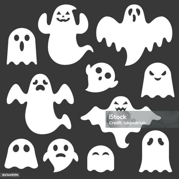 Set Of Cute Ghost Creation Kit Changeable Face Flat Design Vector For Halloween Stock Illustration - Download Image Now
