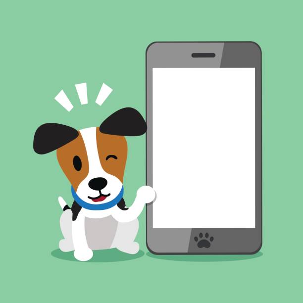 istock Cartoon character jack russell terrier dog and big smartphone 841461464