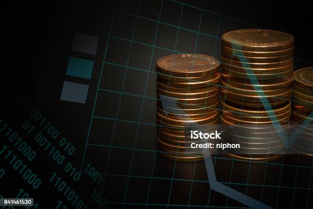 Chart With Coin Stack The Gold Coin Stack Chart For Business Idea Concept Image Stock Photo ...