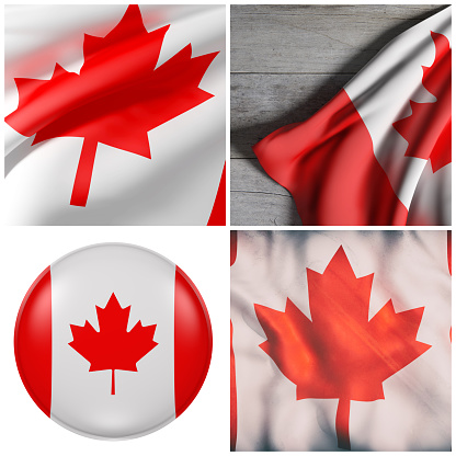 Composition of four 3d rendering of Canada flags waving