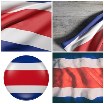 Composition of four 3d rendering of Costa Rica flags waving
