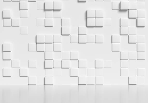 istock Abstract white wall with cubes and white floor 3d illustration. 841474736