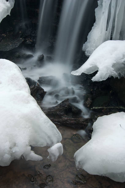 istock A waterfall in a winter, photographed with a long exposure 841474926