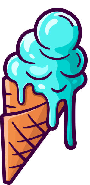 ベクトル漫画のコーンにアイスクリームのボールを溶融 - behavior color image characters shiny点のイラスト素材／クリップアート素材／マンガ素材／アイコン素材
