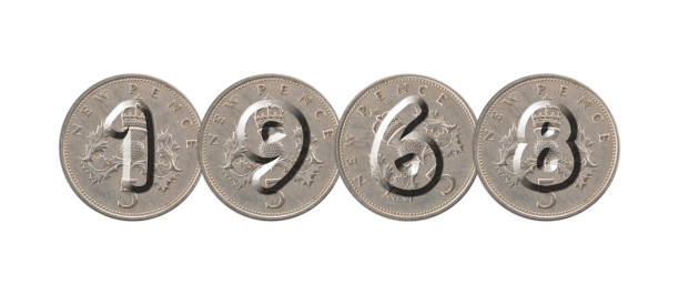 istock 1968 – five new pence coins on white background 841479120
