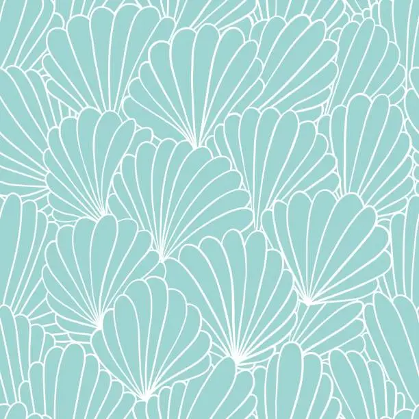 Vector illustration of Seamless pattern background with abstract shell ornaments. Hand drawn illustration