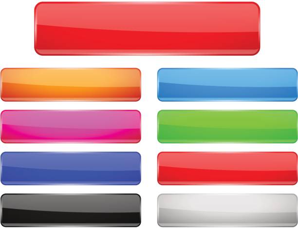 bildbanksillustrationer, clip art samt tecknat material och ikoner med rektangel glas knappar färgade menyuppsättningen - rektangel