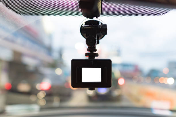 istock car video recorder installed on the window,with blank screen,copyspace ,selective focus. 841486860