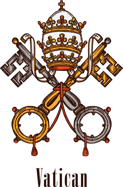 illustrazioni stock, clip art, cartoni animati e icone di tendenza di le chiavi vaticane simboleggiano l'icona del vettore dello stemma - holy man immagine