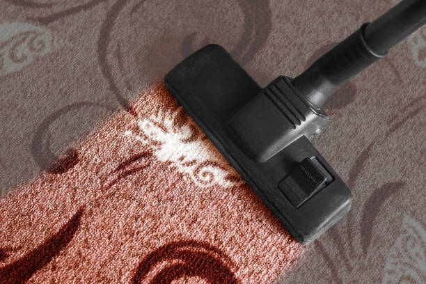 Vacuum cleaner nozzle on shag carpet.  Great copy space.
