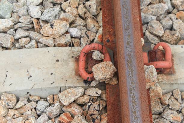 istock railway track on gravel  for train transportation with sunset light tone 841495134