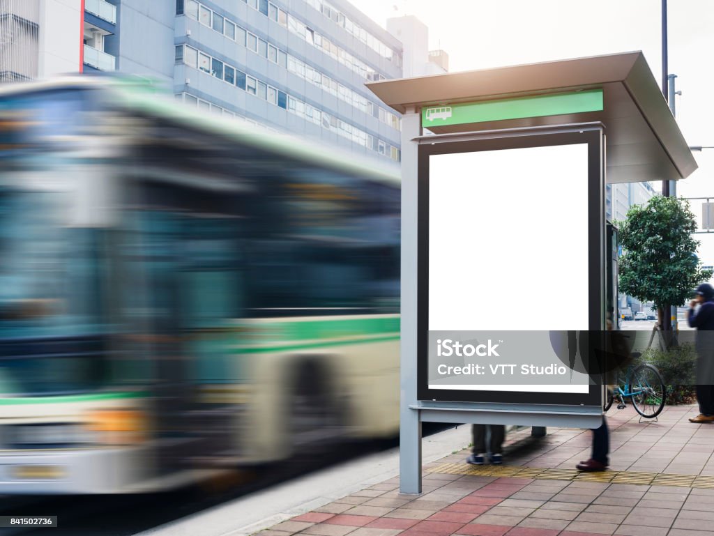 Mock up Billboard Banner template at Bus Shelter Media outdoor street Mock up Billboard Banner template at Bus Shelter Media outdoor street Sign display Bus Shelter Stock Photo