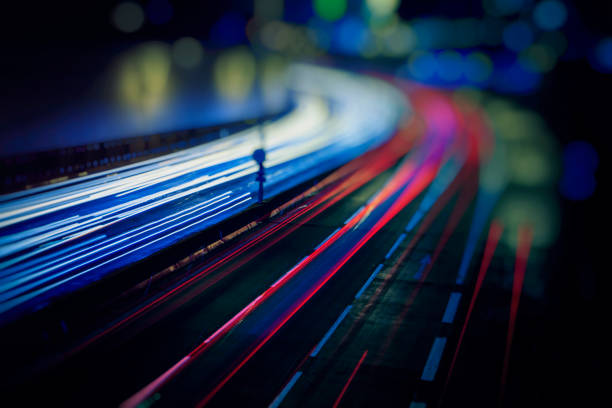 colorful light trace from night traffic in the city
