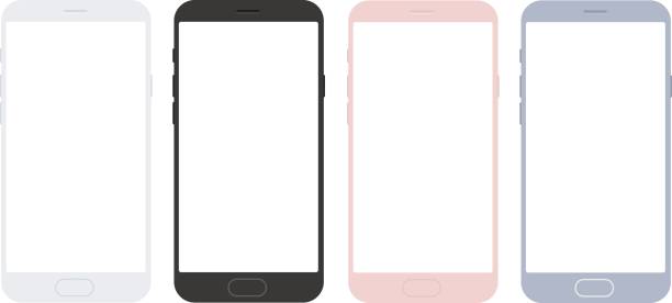 Set of vector mobile smart phone mockups for apps Set of vector mobile smart phone mockups for app presentation. Minimalistic smartphone mockaps for app designs. phone cover isolated stock illustrations