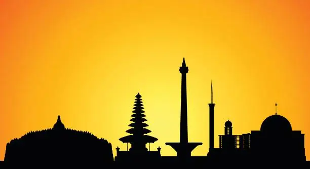 Vector illustration of Indonesian Monuments (All Buildings are Complete and Moveable)