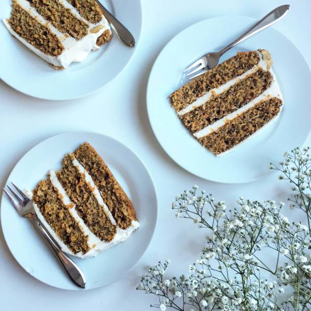 3 carrot cake slices top view