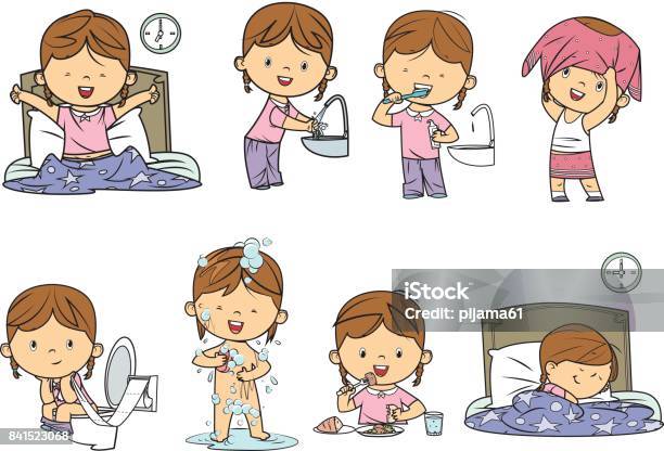 Daily Routines Stock Illustration - Download Image Now - Child, Domestic Life, Bedtime