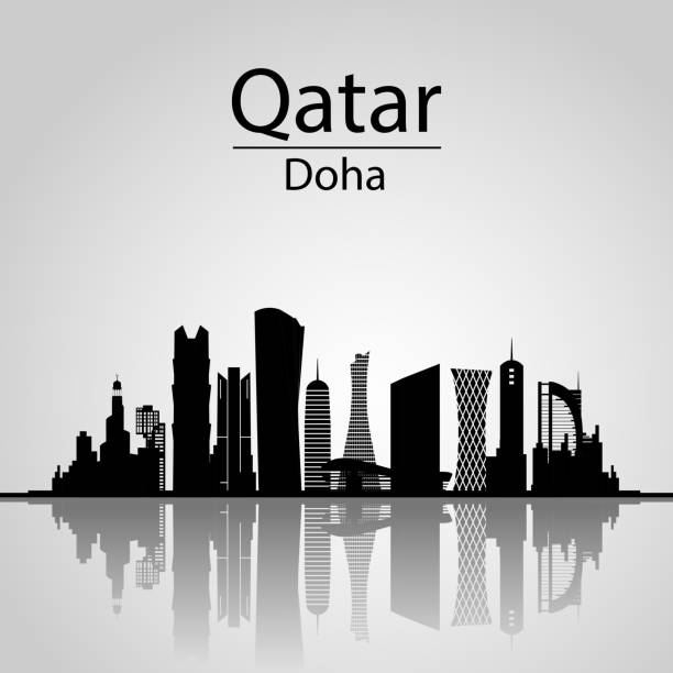 illustrazioni stock, clip art, cartoni animati e icone di tendenza di qatar, skyline di doha. - qatar