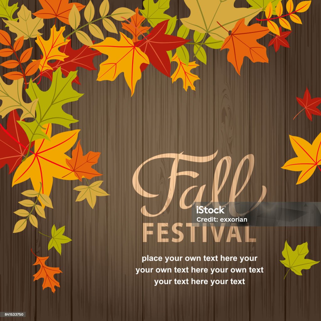 Fall Festival on Wood n An invitation for the Fall Festival with autumn leaves on the wood background Autumn stock vector