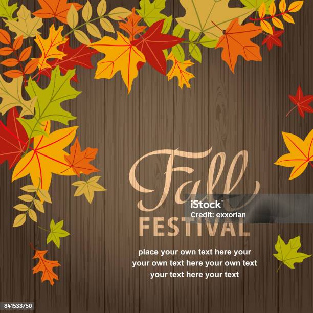 Fall Festival On Wood N Stock Illustration - Download Image Now - Autumn, Falling, Decoration