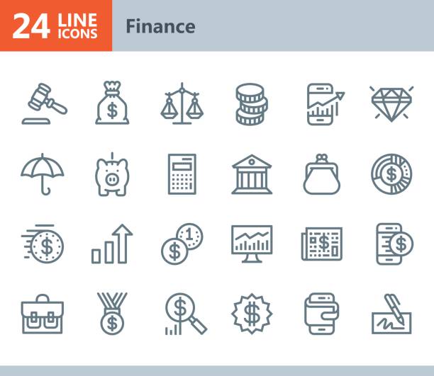 finanse - ikony wektora liniowego - money bag symbol check banking stock illustrations