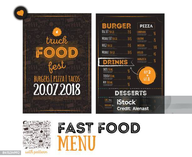 Street Junk Food Festival Menu Cover Design Festival Design Template With Handdrawn Graphic Elements And Lettering Vector Menu Board Stock Illustration - Download Image Now