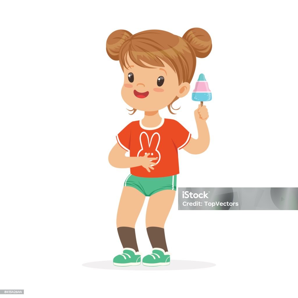 Nhân Vật Cô Bé Dễ Thương Cảm Thấy Hạnh Phúc Với Vector Hoạt Hình ...