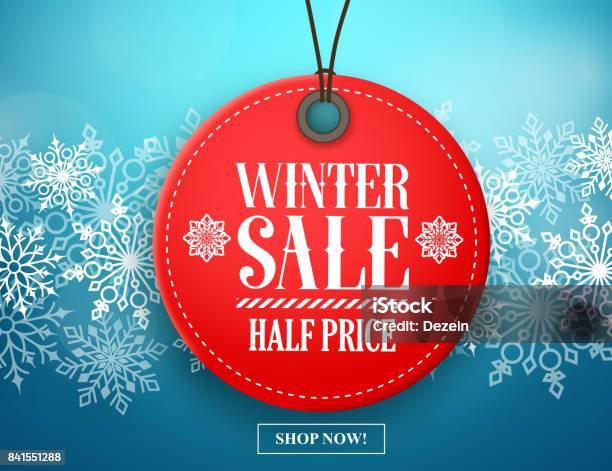 Winter Sale Tag Vector Banner Red Sale Tag In Snow Stock Illustration - Download Image Now