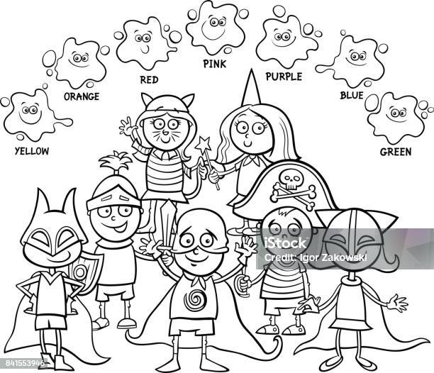 Basic Colors Educational Coloring Book Stock Illustration - Download Image Now - Black And White, Blue, Book