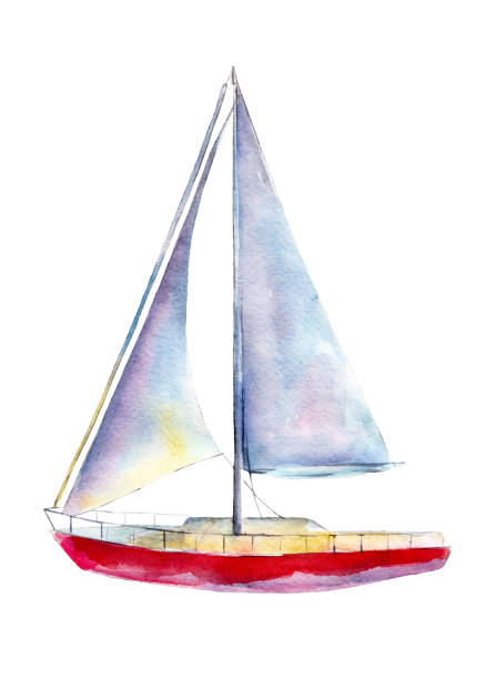 Watercolor illustration, hand drawn sailboat isolated object on white background. Watercolor illustration, hand drawn sailboat isolated object on white background. sail boat clipart pictures stock illustrations