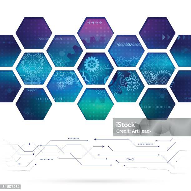 Abstract Technology Background With Hexagons And Gear Wheels Stock Illustration - Download Image Now