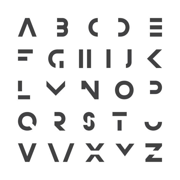 Simple modern font. Minimalistic english alphabet. Futuristic latin letters. Simple modern font. Vector minimalistic english alphabet. Futuristic latin letters. bizarre stock illustrations